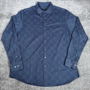 Bugatchi Shirt Men's XL Navy Blue OoohCotton Tech 8 Way Stretch Long‎ Sleeve